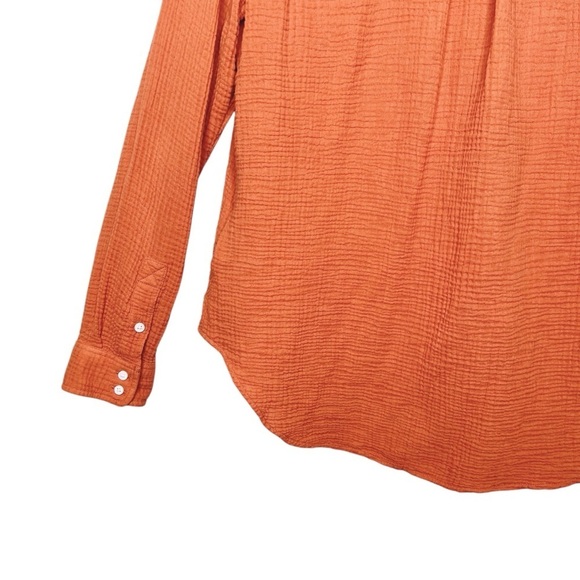 Outerknown Orange Gauzy Women’s Muslin Soft Button Down Shirt Sz S - Picture 9 of 10